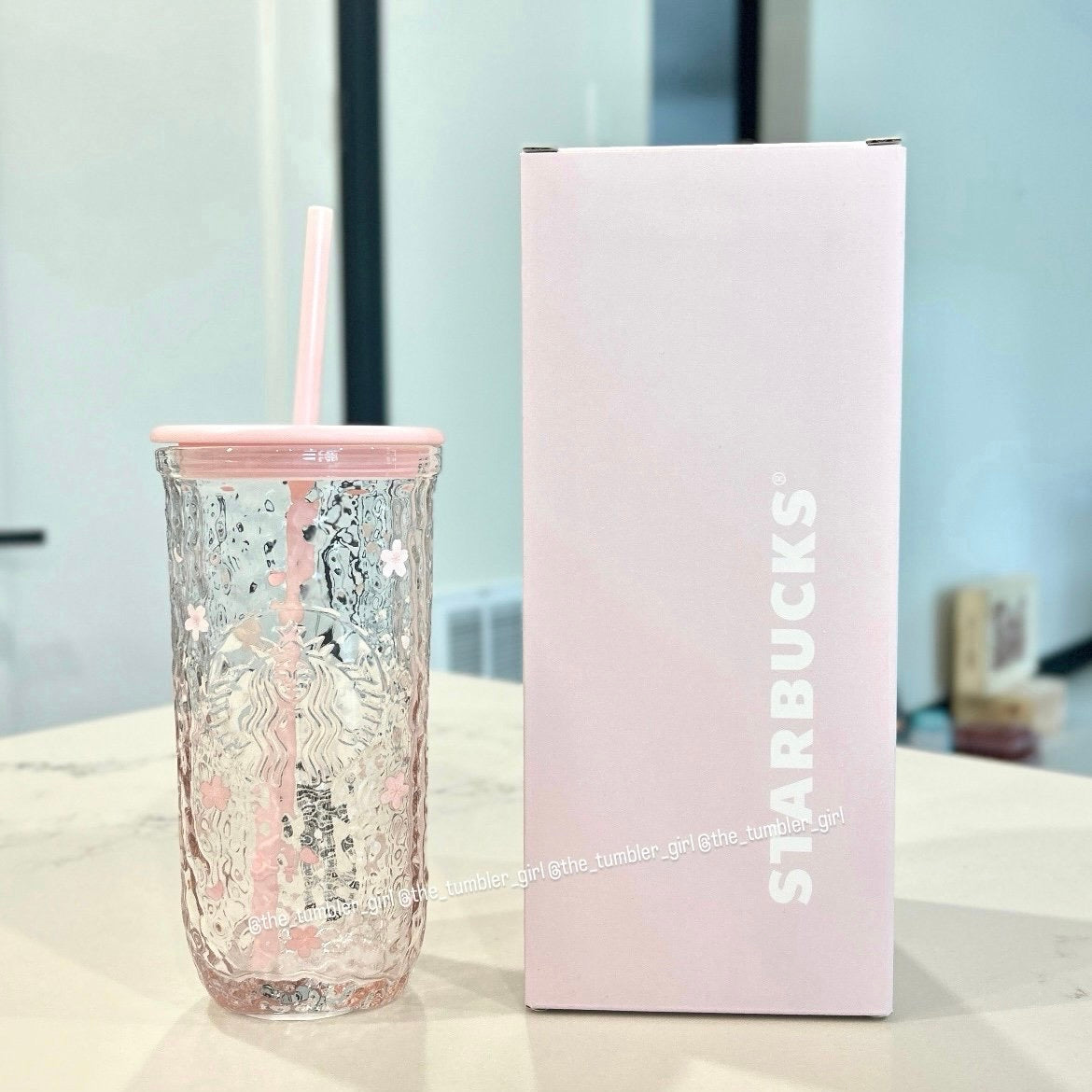 2026 China Release 16oz Sakura Triangular-Shaped Glass Cold Cup (READY TO SHIP)