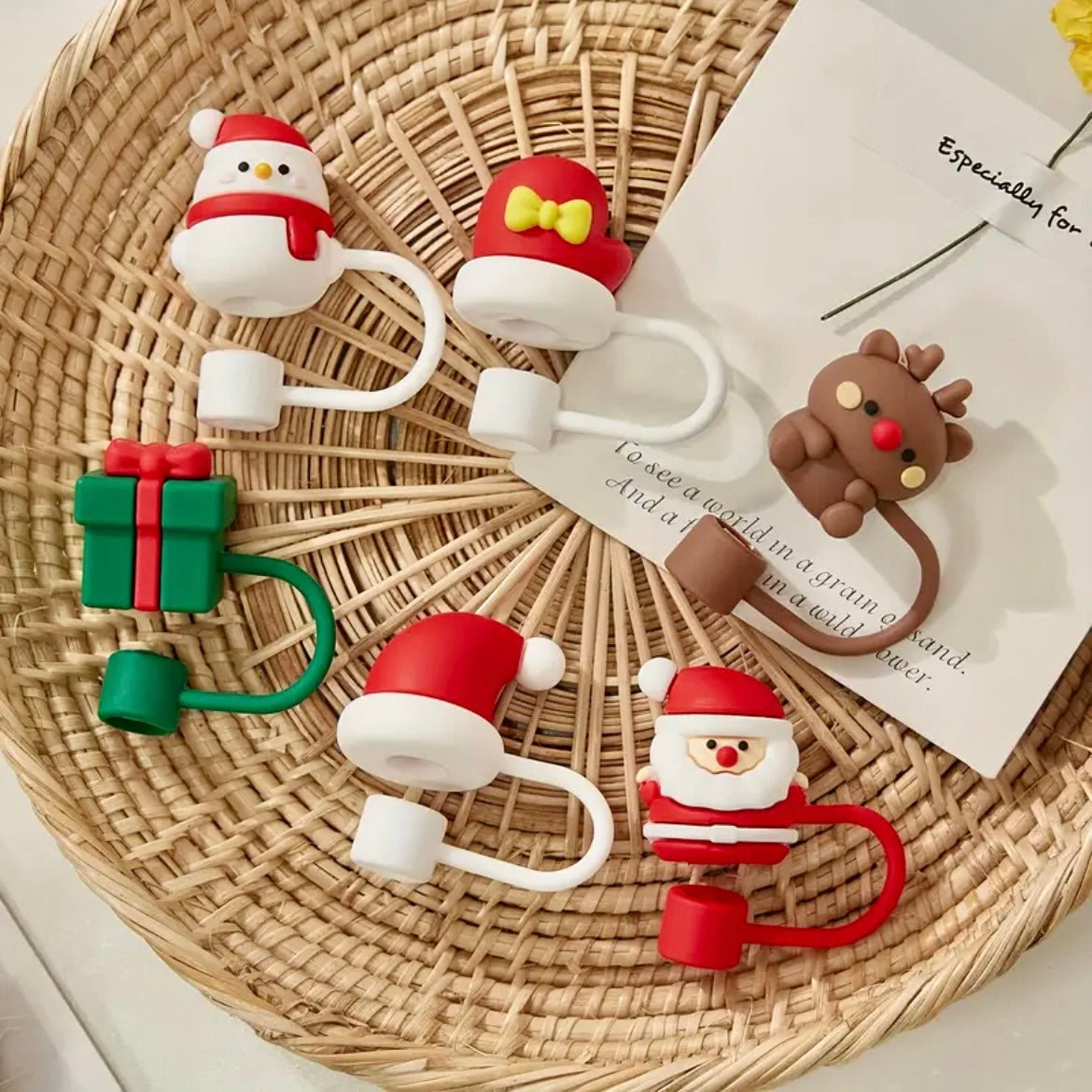 Set of 6 Holiday-Themed Straw Covers (Compatible with Starbucks Tumblers)