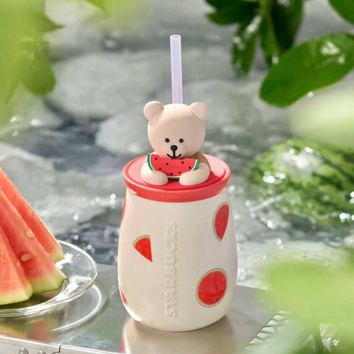 Starbucks China14.5oz Watermelon Bear Ceramic Straw Cup