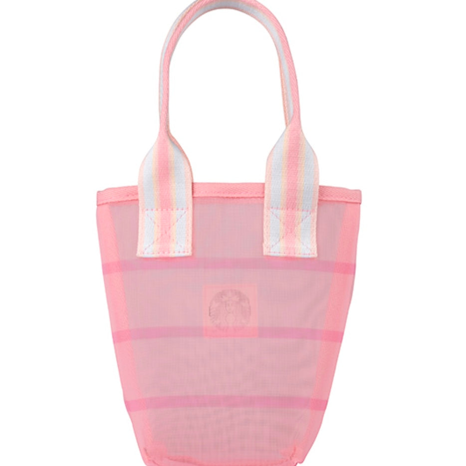 Starbucks Taiwan 2025 Cherry Blossom Collection-Mini Pink Mesh Stripes Tote Bag