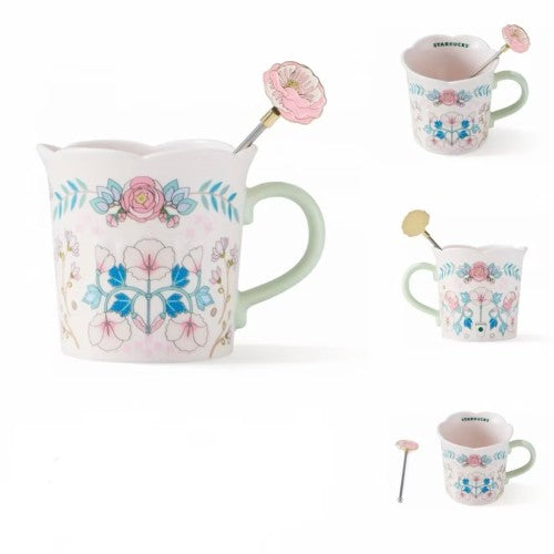 Starbucks China 2025 Spring Flower Series 12oz Ceramic Mug with Stirring Stick (ships mid April)