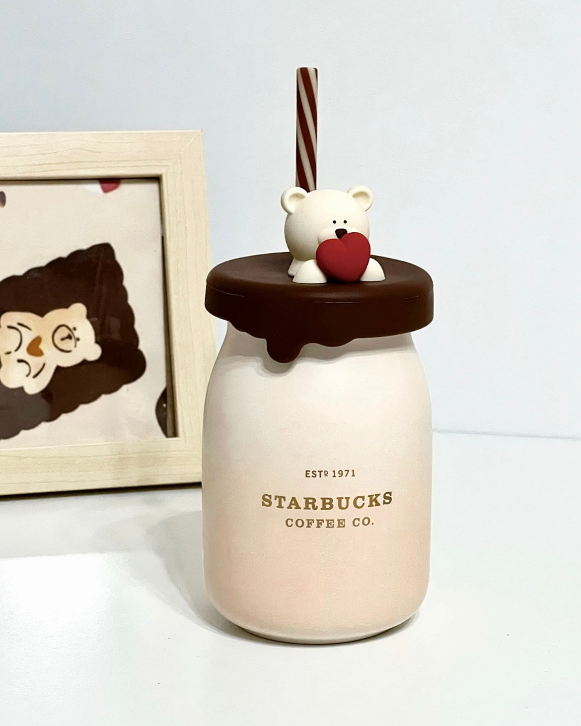 Starbucks China Exclusive š 12oz Bear Heart Ceramic Straw Cup(READY TO SHIP)