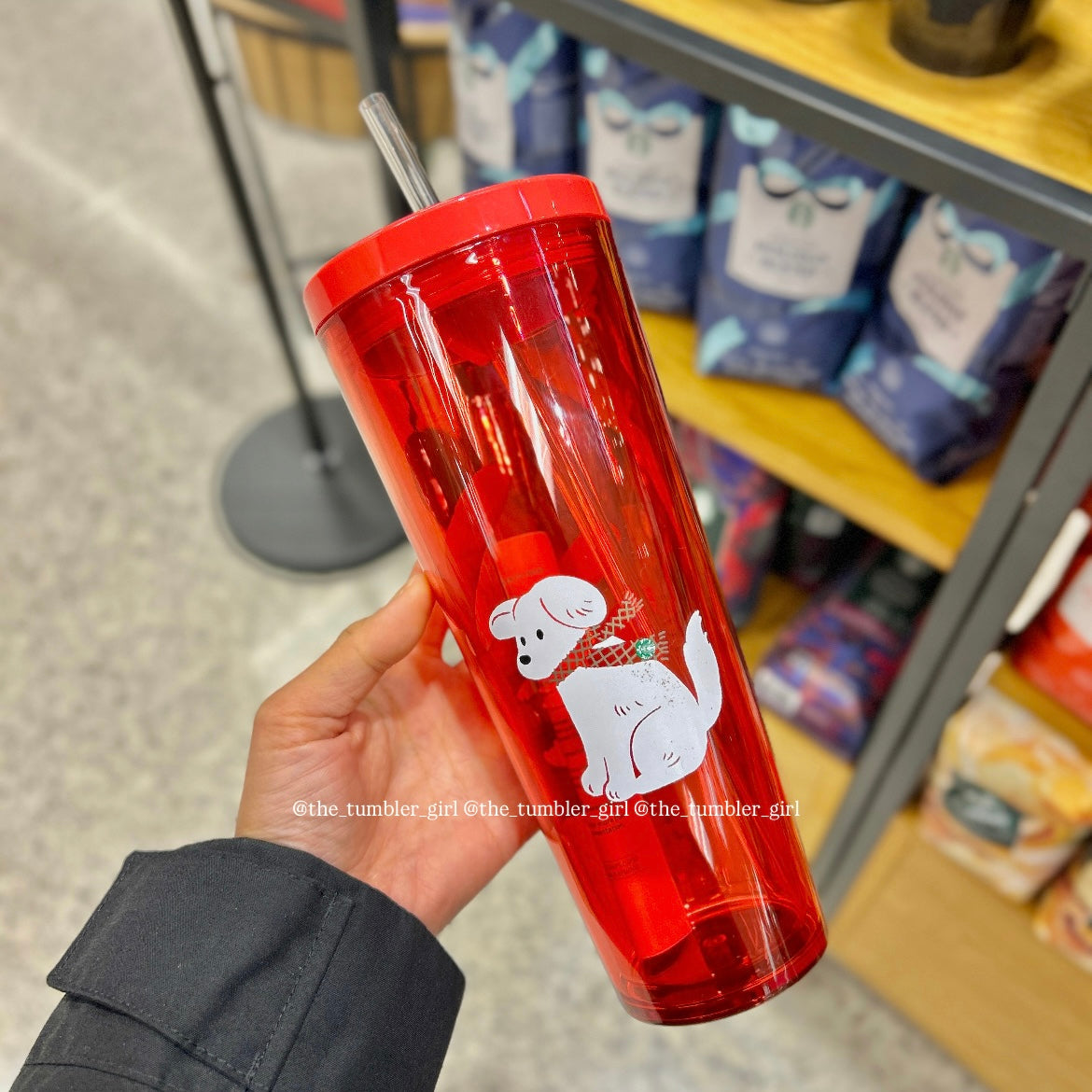 Starbucks Red Holiday with White Puppy Plastic Cold Cup Tumbler (READY TO SHIP)