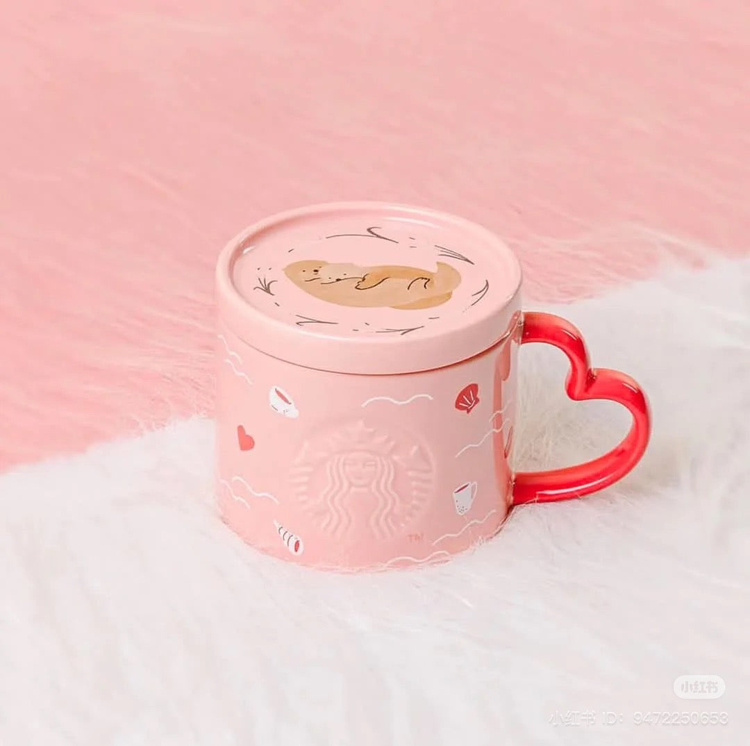 Starbucks China 10oz Otter & Heart Handle Ceramic Mug (2025 Valentine’s Day Release)