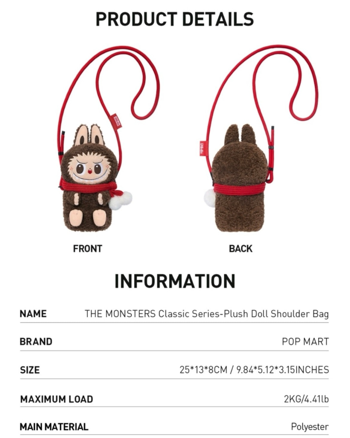 POP MART THE MONSTERS Classic Series - Plush Doll Shoulder Bag (READY TO SHIP)