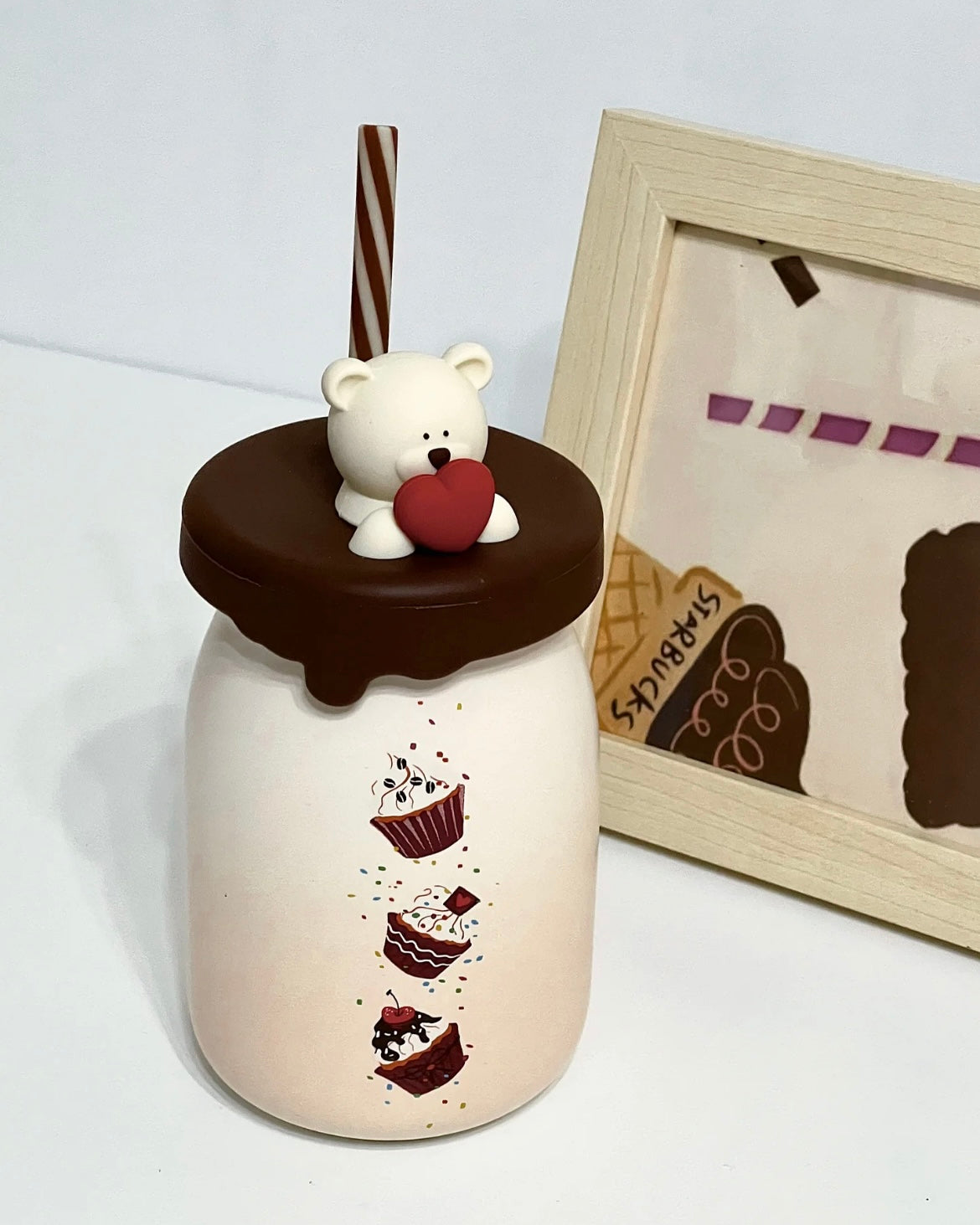 Starbucks China Exclusive š 12oz Bear Heart Ceramic Straw Cup(READY TO SHIP)