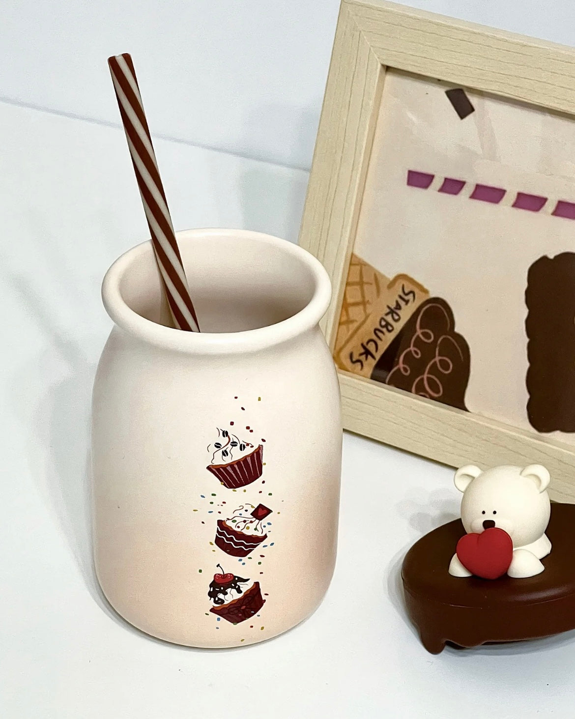 Starbucks China Exclusive š 12oz Bear Heart Ceramic Straw Cup(READY TO SHIP)