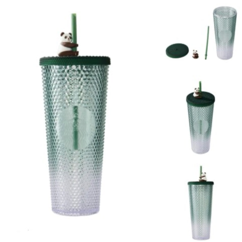 Starbucks China Exclusive Bamboo Green Gradient Studded Tumbler with Panda Straw Topper 🎋🐼