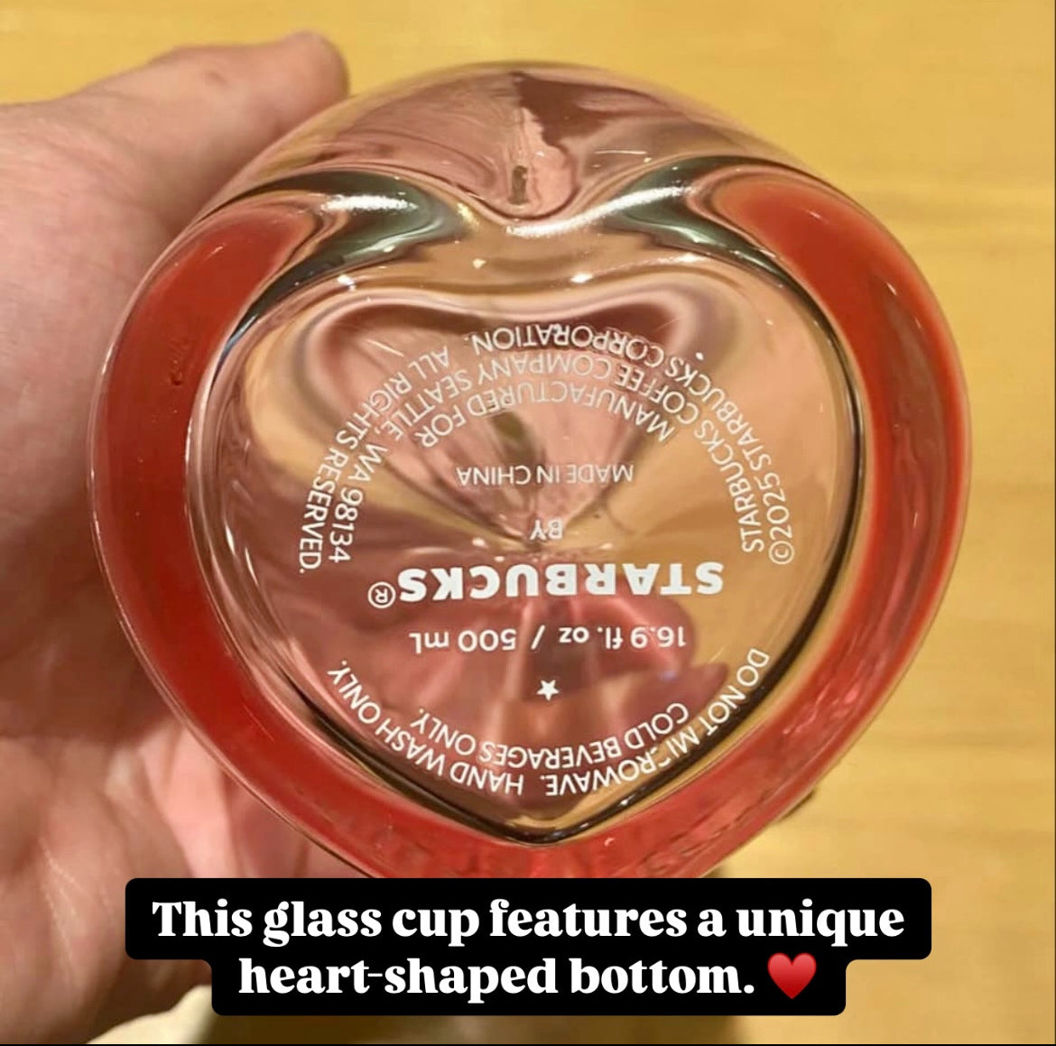 Starbucks China 2025 Valentine’s Day Heart Bottom 16oz Glass Cup with Otter Straw Topper