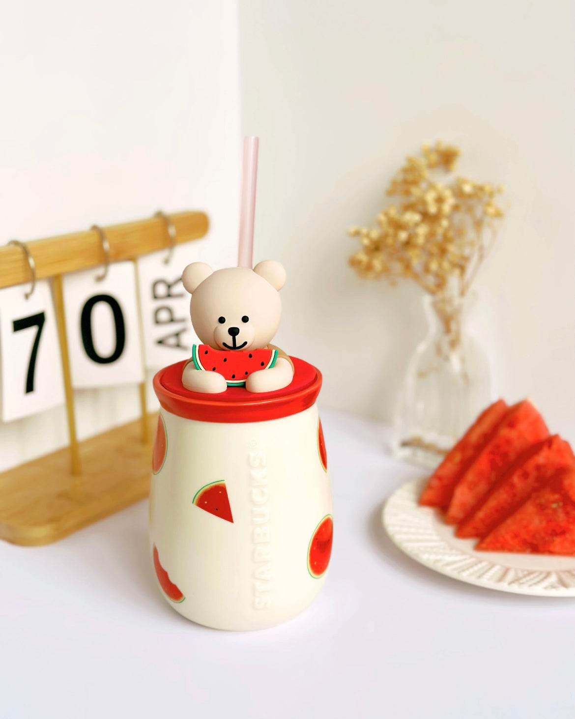 Starbucks China14.5oz Watermelon Bear Ceramic Straw Cup