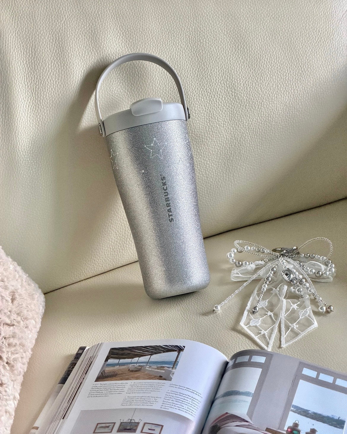 Starbucks China Violet Night Galaxy 21oz Fine Glitter Lace Silver Handle Stainless Steel Cup