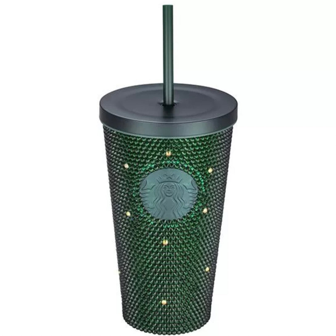 Starbucks Taiwan Forest Green Bling Rhinestone Stainless Steel Tumbler 17.5oz (ships late March)
