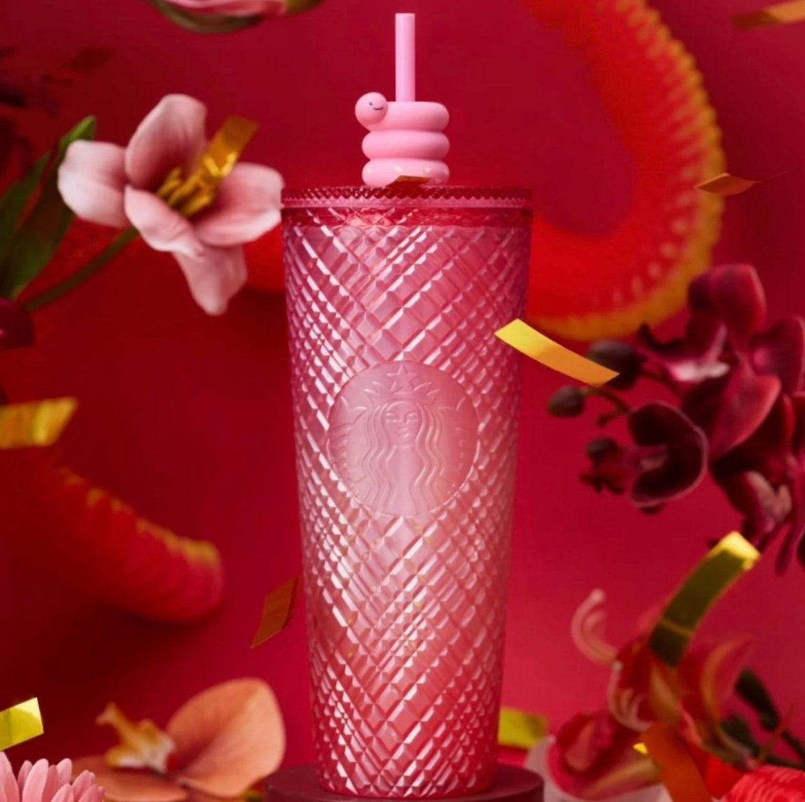 Starbucks China Pink Gradient Jeweled Tumbler w/ Snake Straw Topper ππ