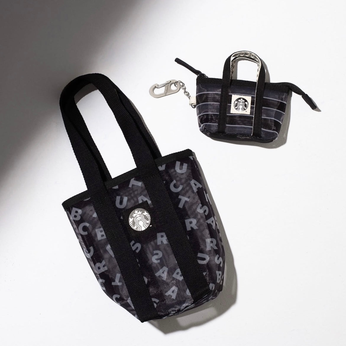 Starbucks Taiwan 2025 27th Anniversary series black mesh stripes mini purse (ships early April)