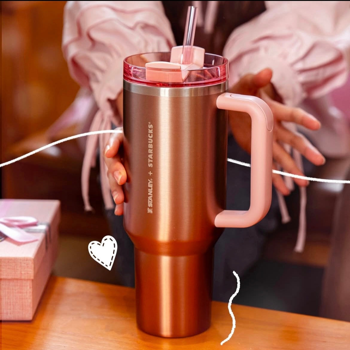 LIMITED Starbucks Taiwan x Stanley 40oz Valentine’s Day Rose Gold Stainless Steel Tumbler