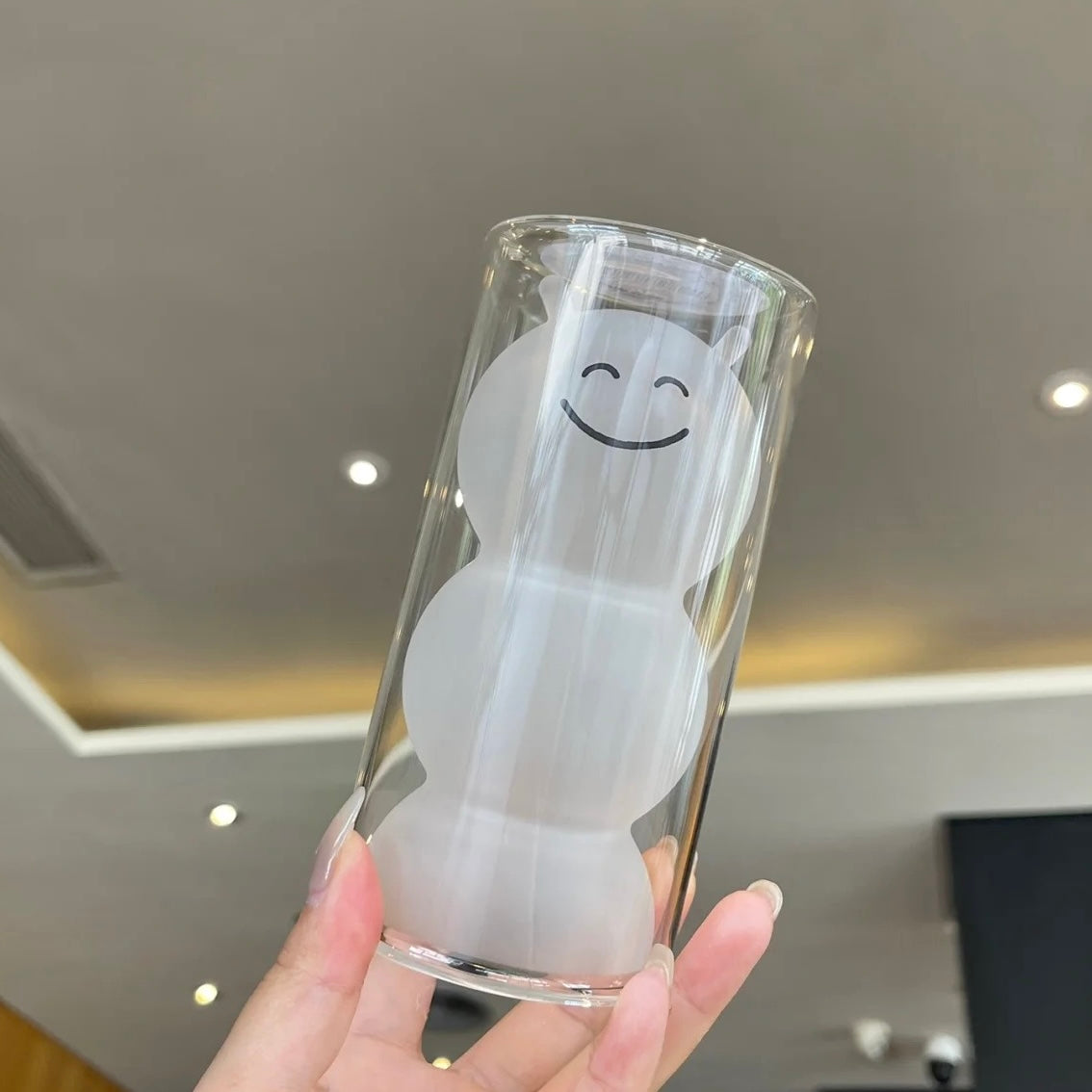 Asia-Exclusive Starbucks Caterpillar Design 9oz Glass Cup With Leaf Lid