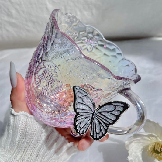 Starbucks China Twilight Sakura Glass Cup 12oz with Butterfly Stirrer (READY TO SHIP)