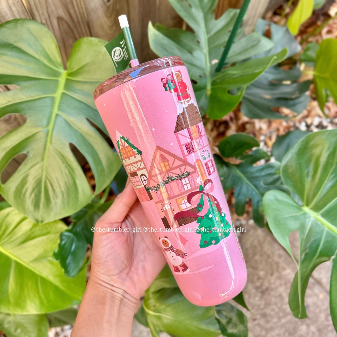 Starbucks Christmas Pink Bear Tree Stainless Steel Cold Cup Tumbler With Straw (READY TO SHIP)