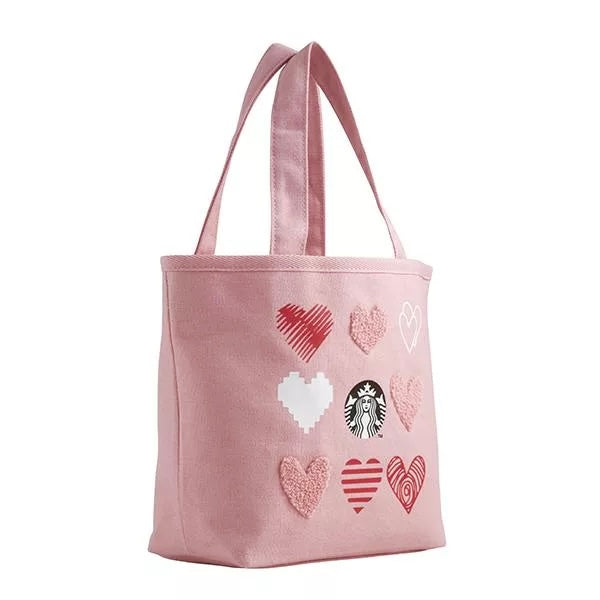 *PRE-ORDER* Starbucks Taiwan Valentine's Day Hearts Embroidered Pink Mini Tote Bag