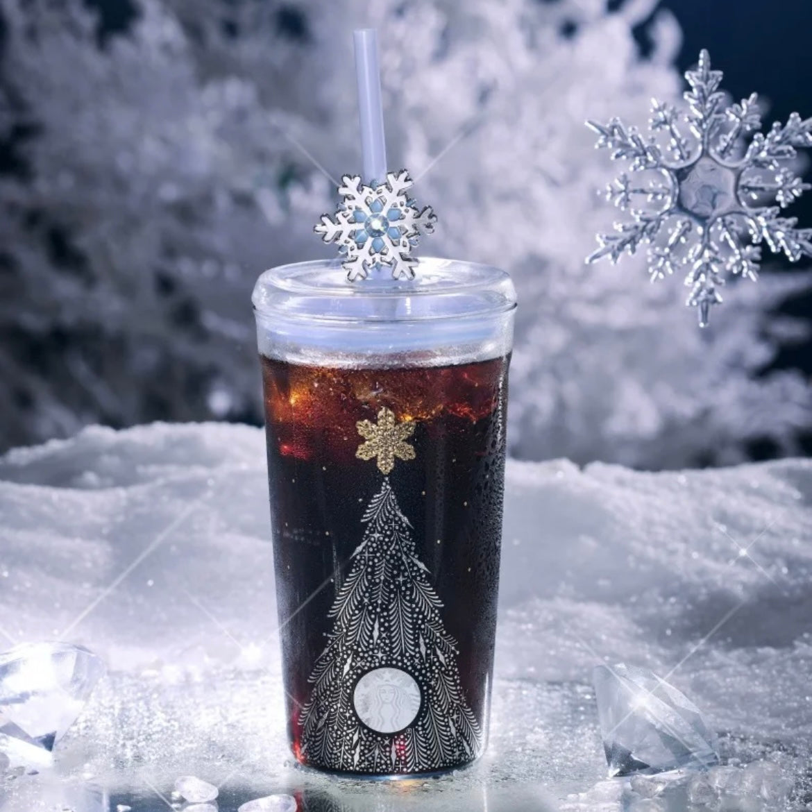 Starbucks China 2025 Snowy Wonderland Series 20oz Christmas Tree Glass Cold Cup (Ships Mid-Dec.)