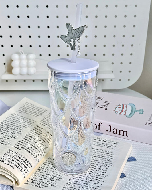 Starbucks China 19oz Fantasy Purple Scale Glass Cup with Mermaid Topper (READY TO SHIP)