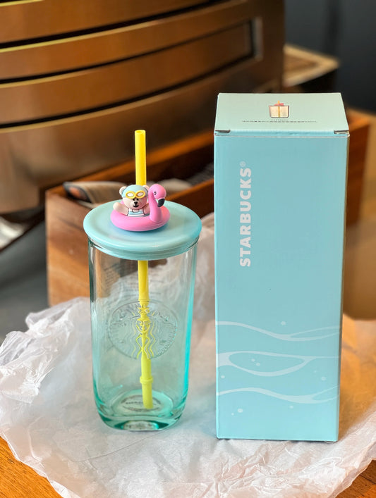 Starbucks China 18oz Happy Summer Flamingo Triangle Glass Cup (READY TO SHIP)