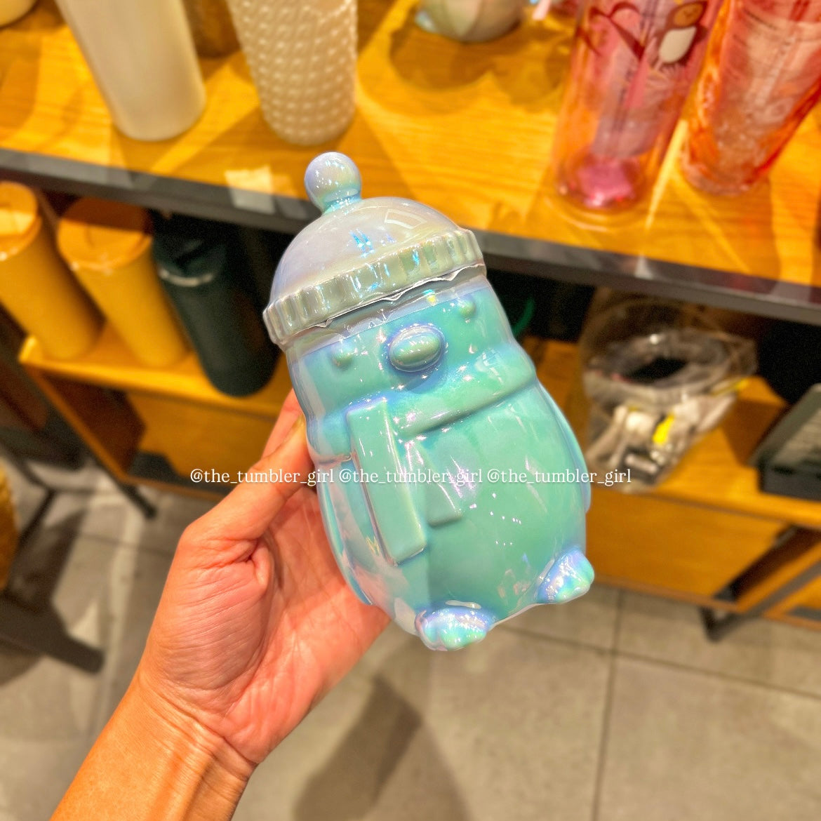 Starbucks Iridescent Ice-Blue Penguin Ceramic Mug with Beanie Lid 14oz (READY TO SHIP)