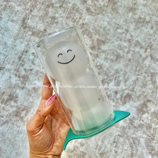 Starbucks China 9oz Caterpillar Glass Cold Cup With Silicone Leaf Lid (READY TO SHIP)