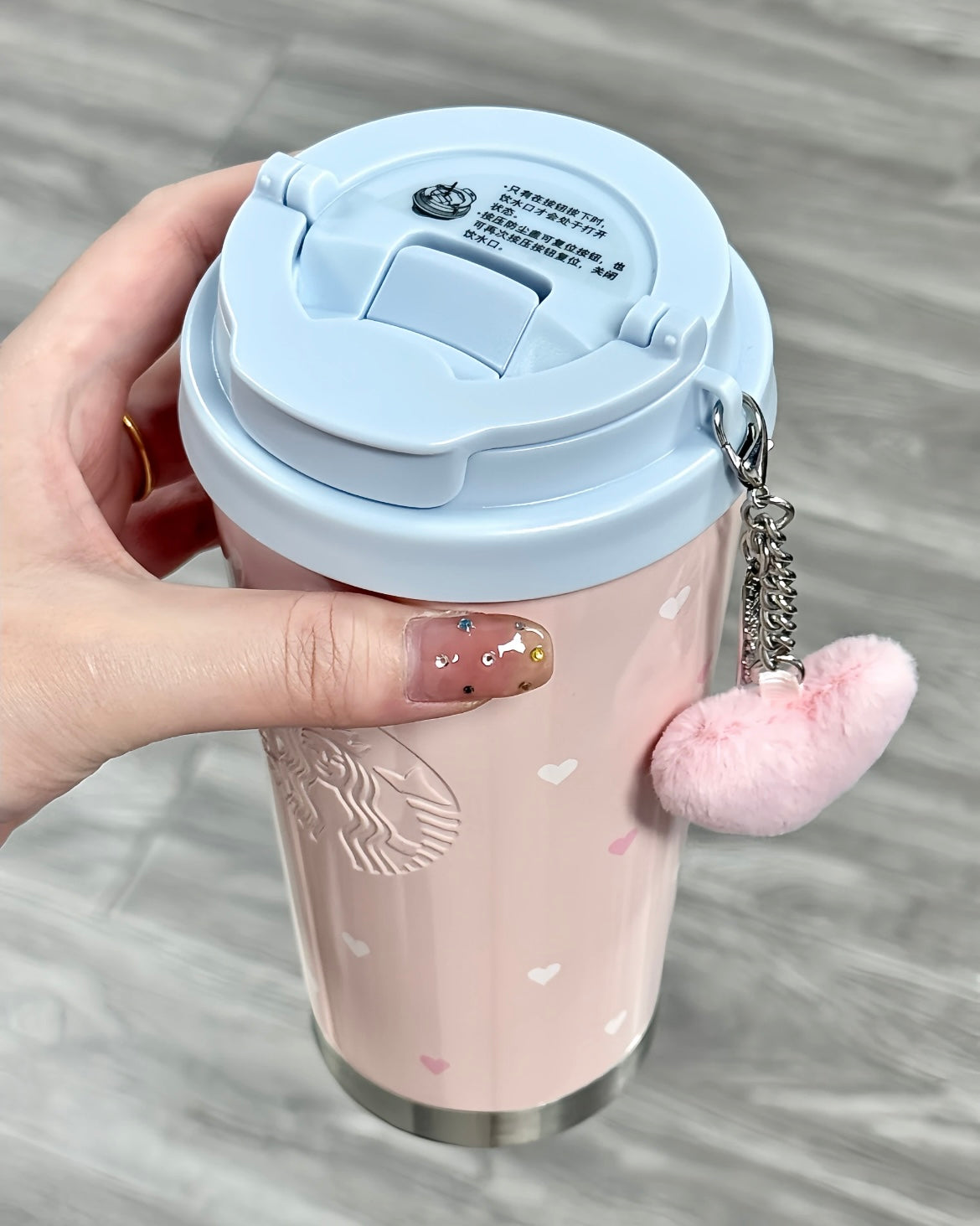 Starbucks China Pink 16oz Stainless Steel Tumbler Cup Sleeve Strap Heart Charm (Ready to ship)