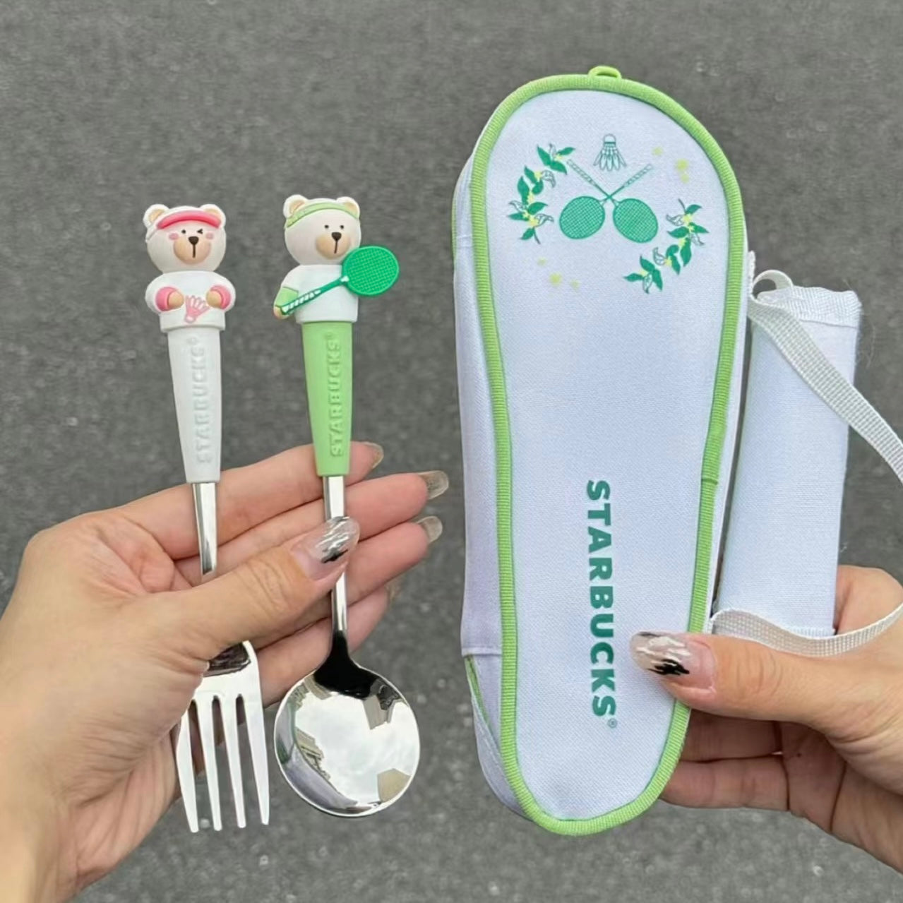 Starbucks China exclusive badminton bearista fork and spoon set