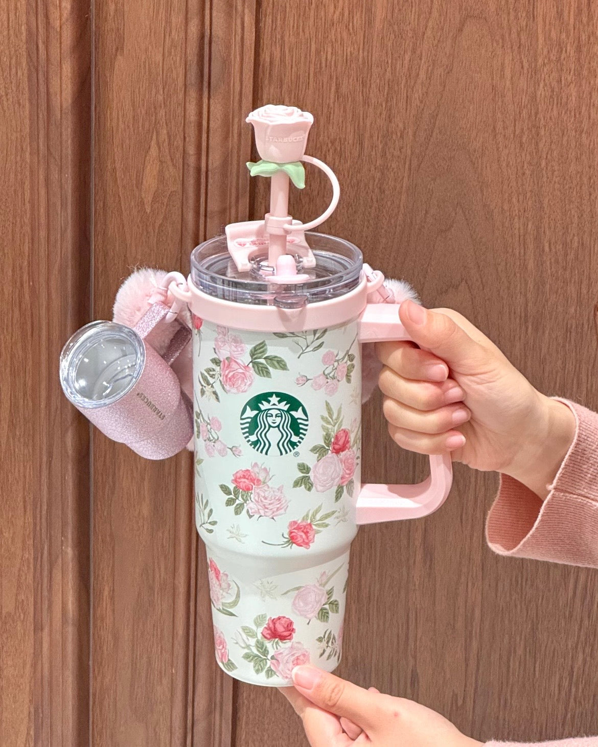 Starbucks China Rose GardenSeries Stainless Steel Cup 31oz with Dual-Opening Lid & Cup Charm