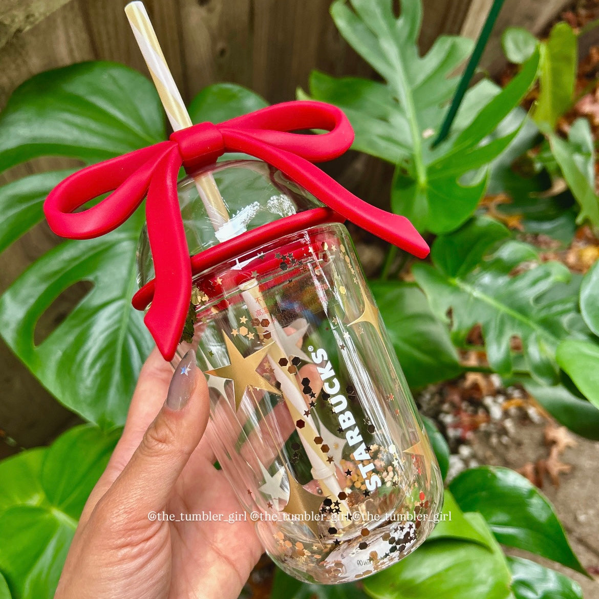 Starbucks China 2025 Holiday 14oz Red Bow Double Wall Glass Cold Cup (READY TO SHIP)