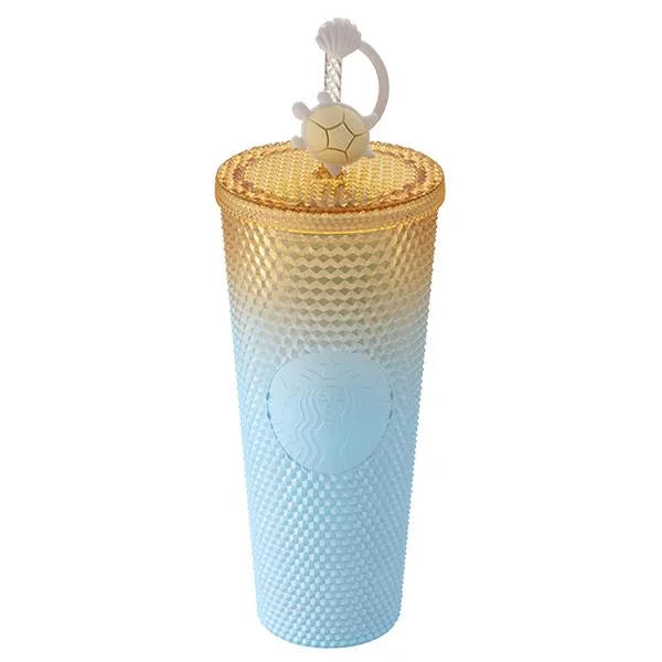 Starbucks Taiwan 2025 “Summer Seaside Series” - 24oz Blue & Yellow Gradient Studded Tumbler with Sea Turtle Straw Cover (Ships End of April)