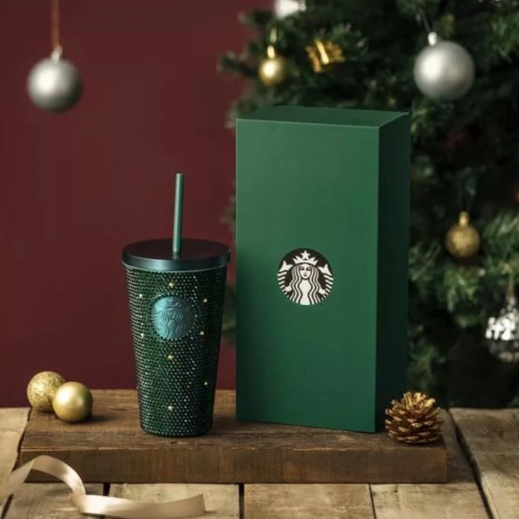 Starbucks Taiwan Forest Green Bling Rhinestone Stainless Steel Tumbler 17.5oz (ships late March)