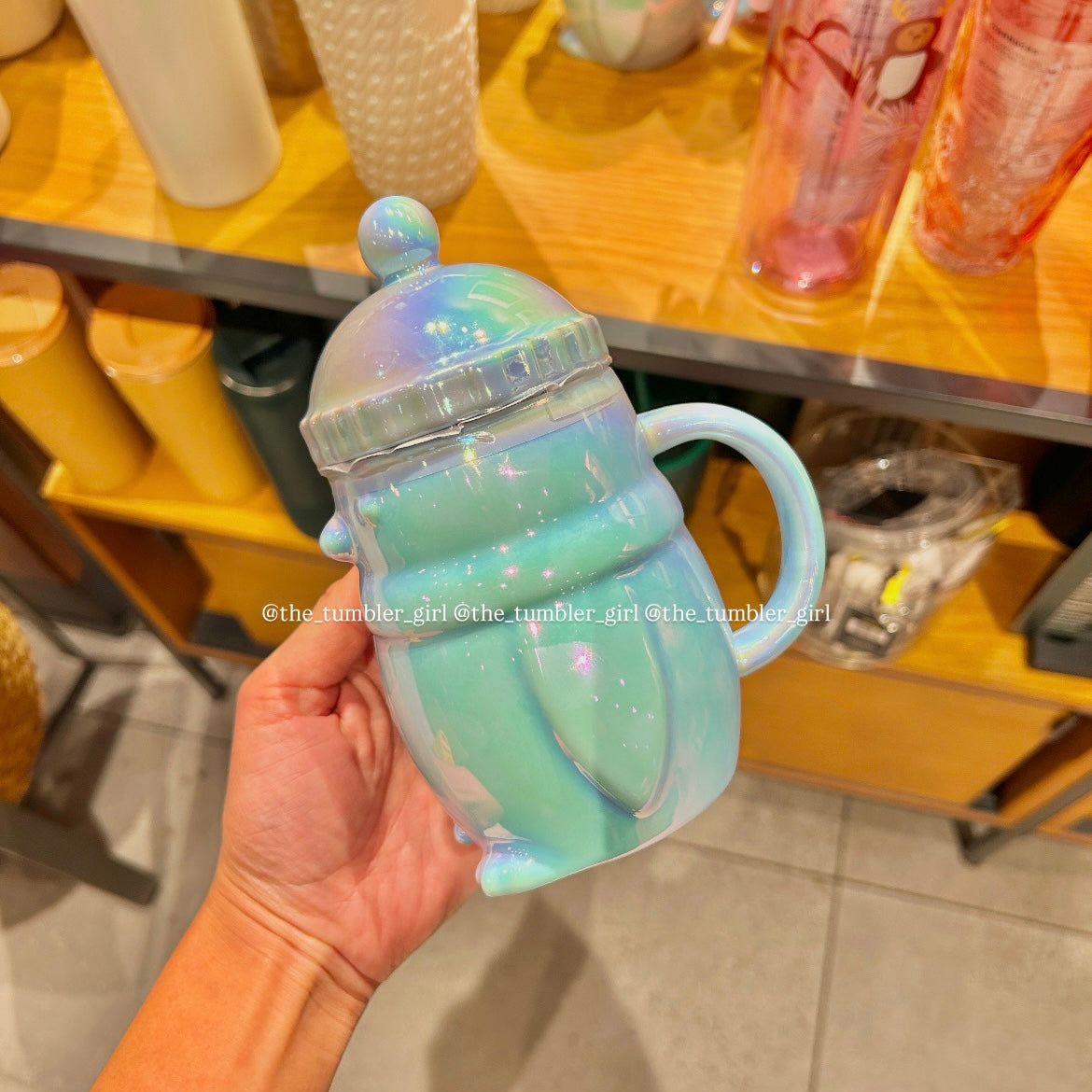 Starbucks Iridescent Ice-Blue Penguin Ceramic Mug with Beanie Lid 14oz (READY TO SHIP)