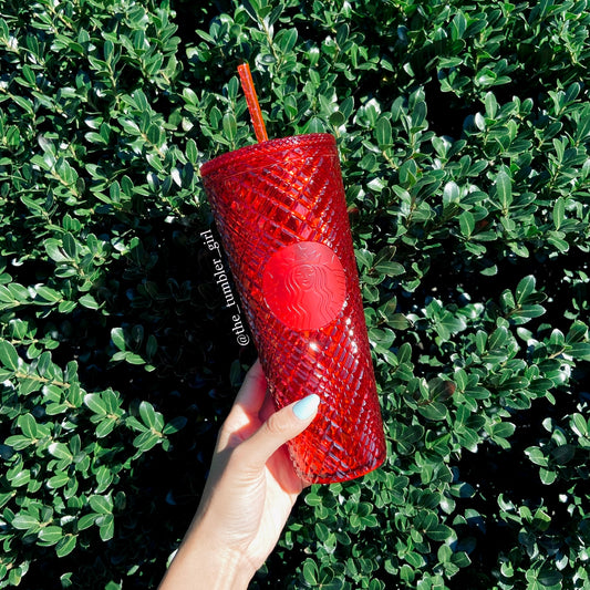 Starbucks Christmas Red Jeweled Cold Cup Tumbler (24oz)