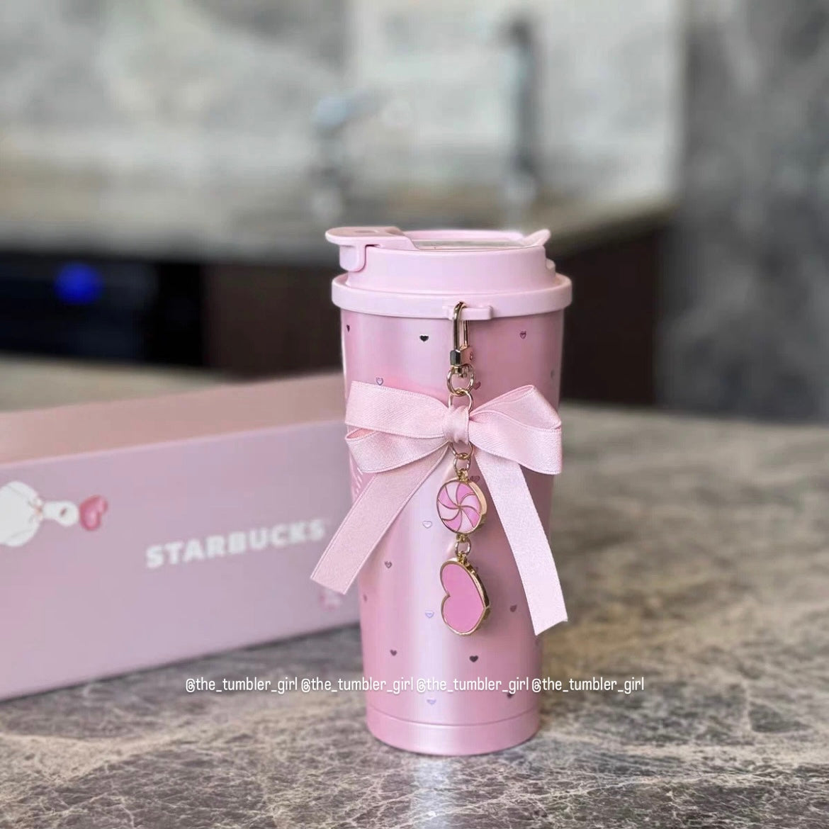 Starbucks 2026 China Valentine’s Day Heart Stainless Steel Tumbler 16oz With Charm (READY TO SHIP)