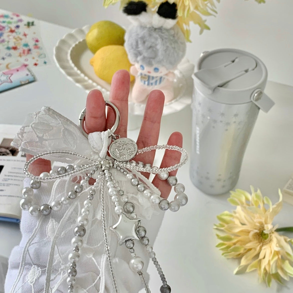 Starbucks China Violet Night Galaxy 21oz Sparkling Lace Silver Handle Stainless Steel Cup