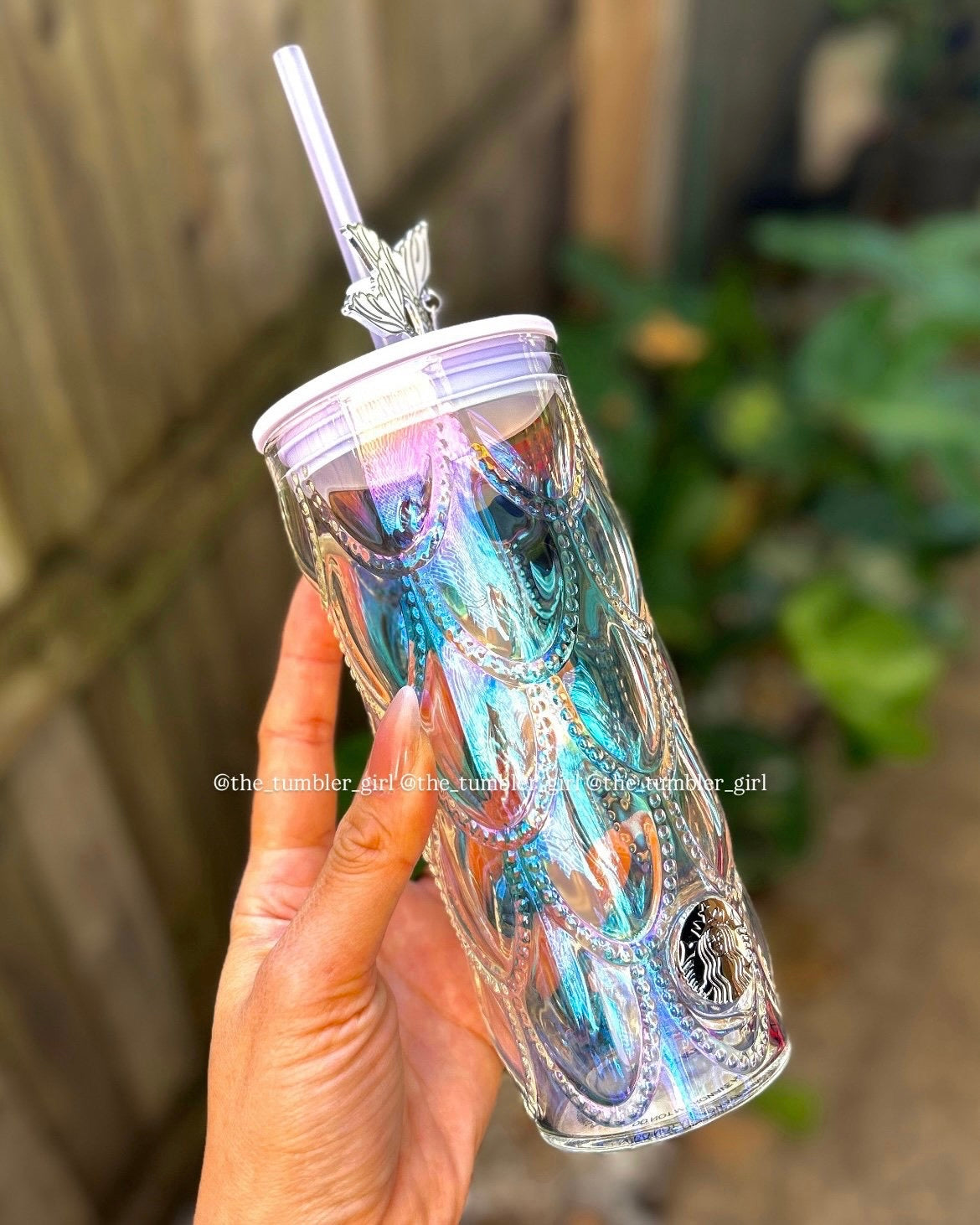 2025 China Exclusive 19oz Summer Fantasy Purple Scales Glass Cold Cup With Mermaid Topper (READY TO SHIP)