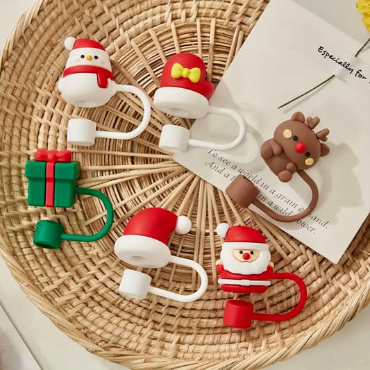 Holiday-Themed Set of 6 Straw Covers (Compatible with Starbucks Tumblers)