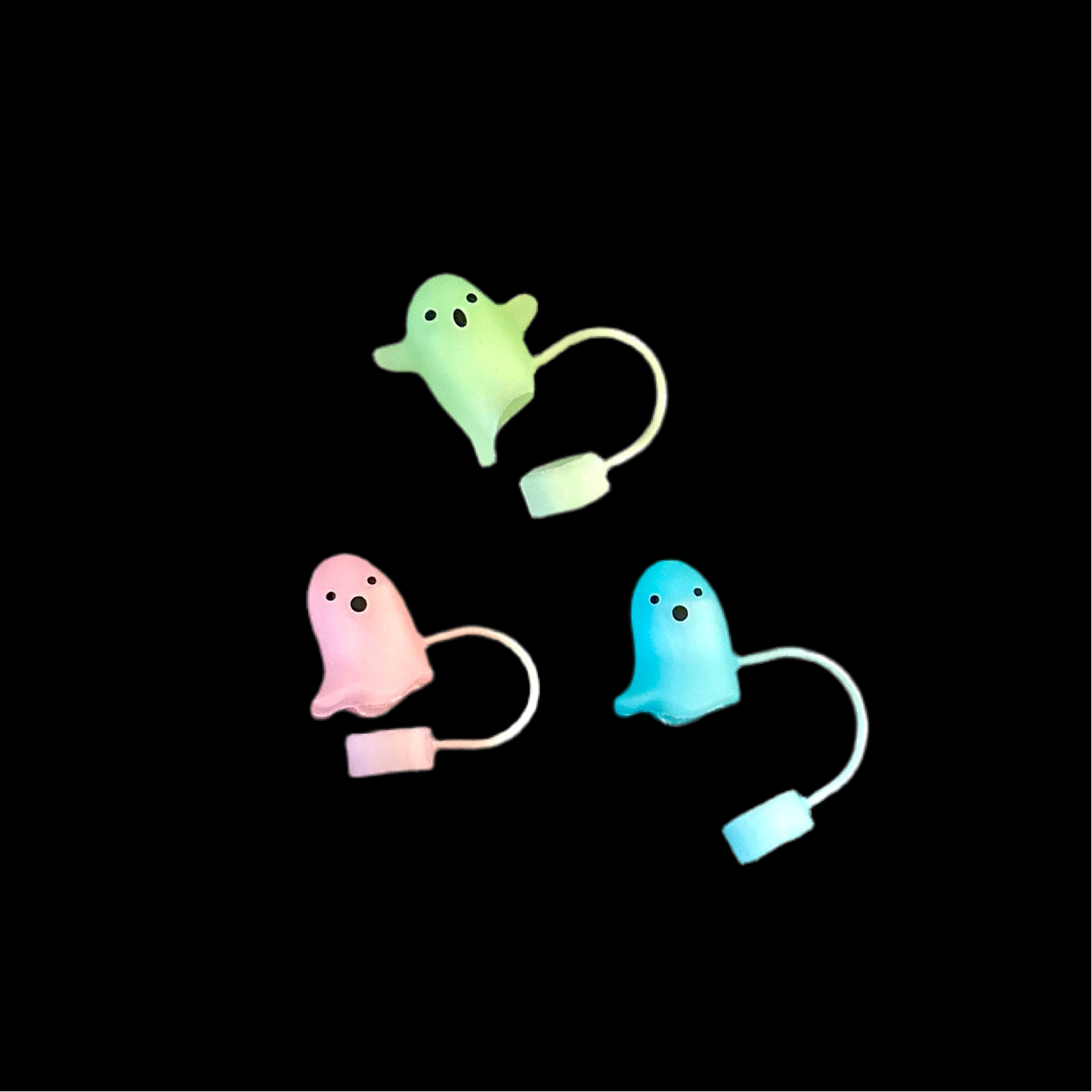 Bundle of 3 Glow In The Dark Halloween Glowing Ghost Straw Covers (For Stanley 30oz & 40oz Tumblers)