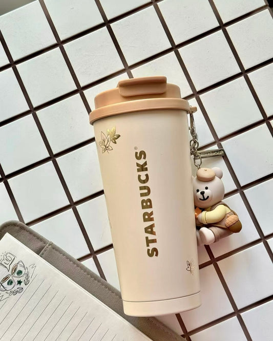 Starbucks China 16oz Autumn Cute Bear Keychain Stainless Steel Tumbler  (READY TO SHIP)