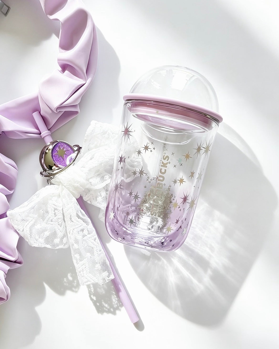 Starbucks China Violet Night Galaxy 13.5 oz Lace-Decorated Double-Walled Glass Cold Cup