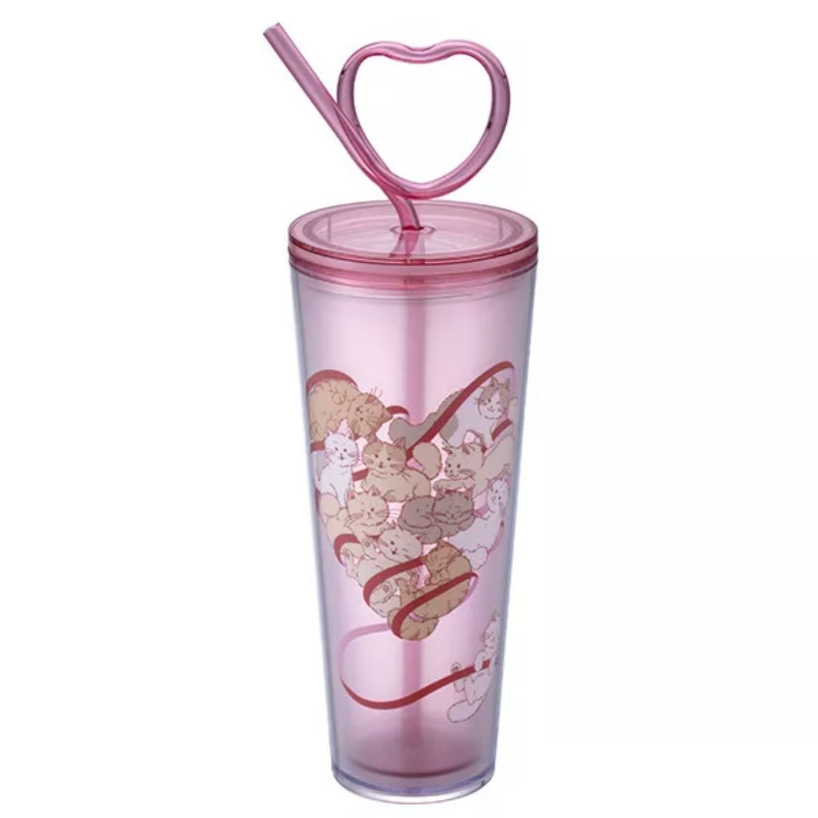 *ONE LEFT*Starbucks Taiwan 2024 Valentine’s Day pink hearts kitten tumbler 24oz