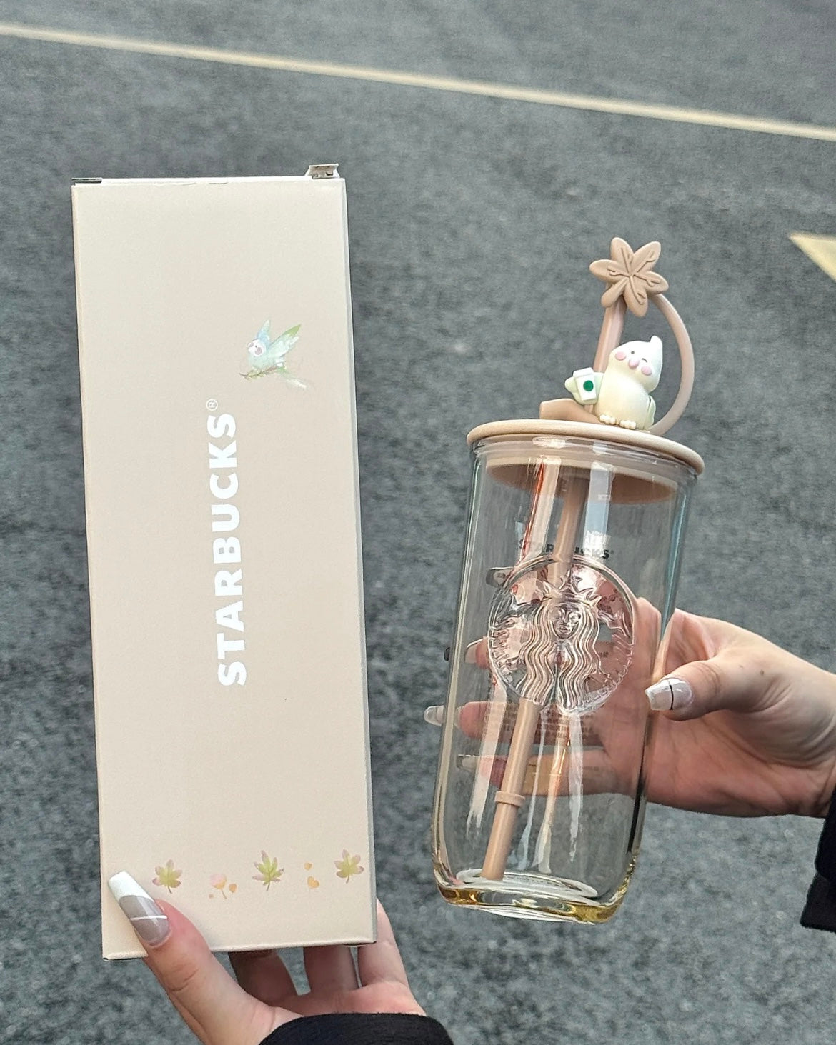 Starbucks China 18oz Farmer Bird Triangle Glass Cup (READY TO SHIP)