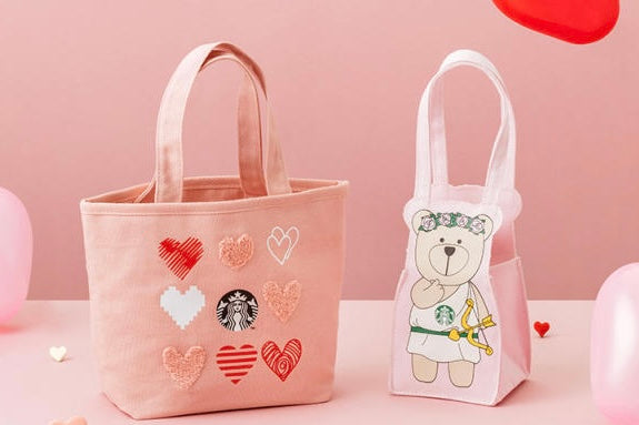 *PRE-ORDER* Starbucks Taiwan Valentine's Day Hearts Embroidered Pink Mini Tote Bag