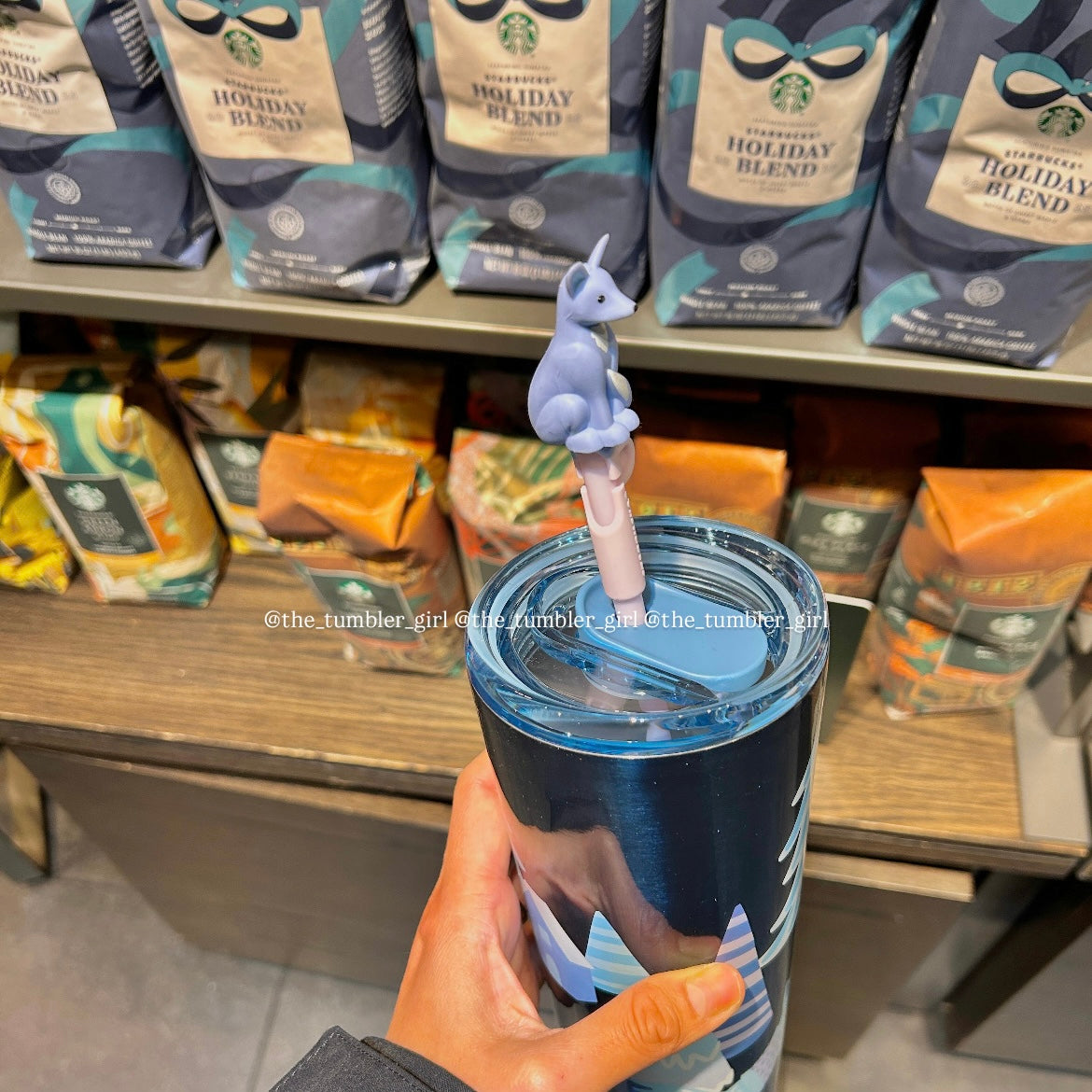 Starbucks Christmas Glittery Blue Fox Stainless Steel Cold Cup Tumbler 24oz (READY TO SHIP)