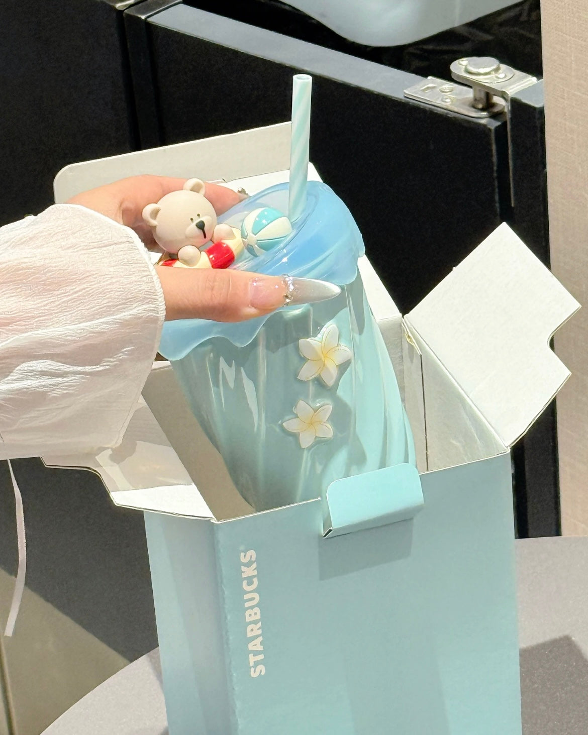 Starbucks China 2025 Happy Summer Mug 12oz Blue Ceramic Milk Bottle Cup with Straw (READY TO SHIP)