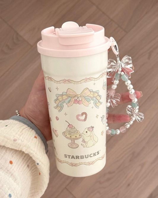 Starbucks China 2026 Summer Dessert Party Series 17oz Double Drinking Lid Stainless Steel Tumbler With Chain