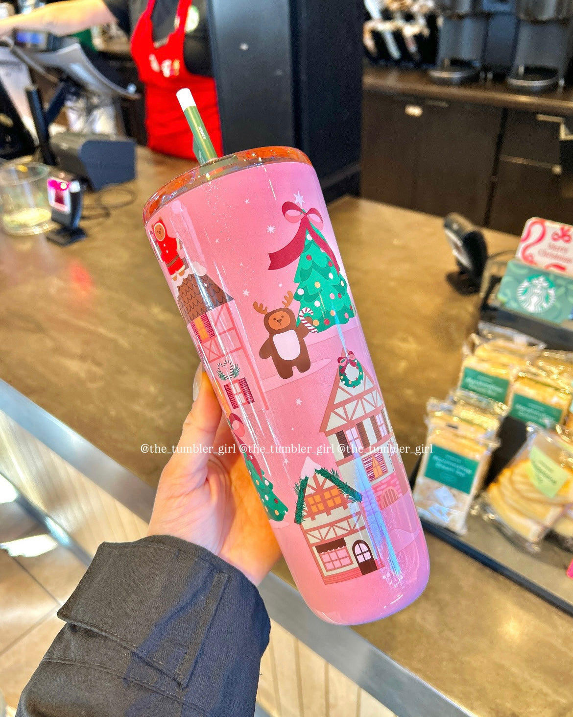 Starbucks Christmas Pink Bear Tree Stainless Steel Cold Cup Tumbler With Straw (READY TO SHIP)